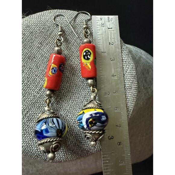 Vintage 1950’s Murano Glass French Dangle Drop Earrings Artisan Boho Festival - Picture 4 of 5